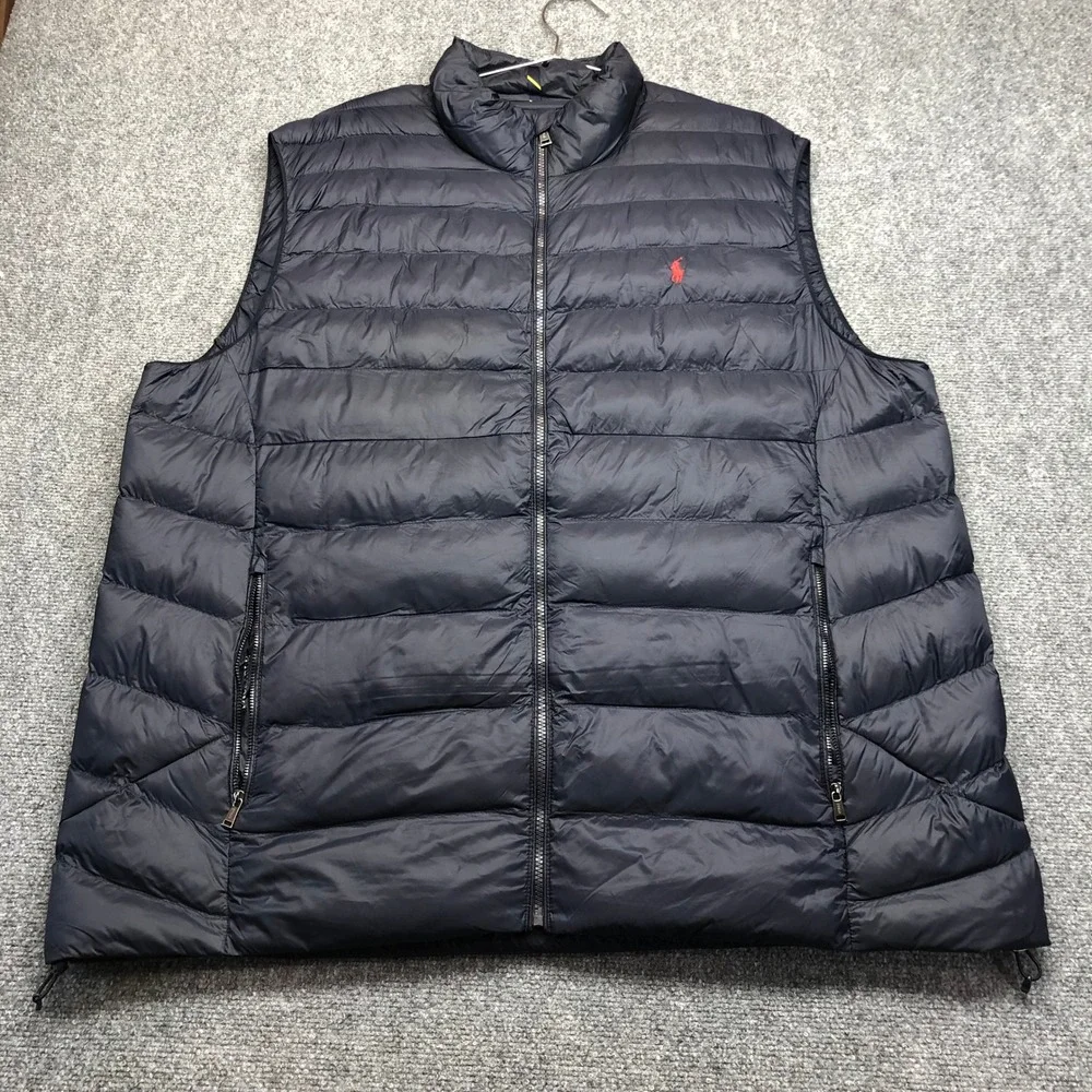 Polo Ralph Lauren Mens 3XLT Navy Blue Quilted Puffer Vest Full Zip Big & Tall